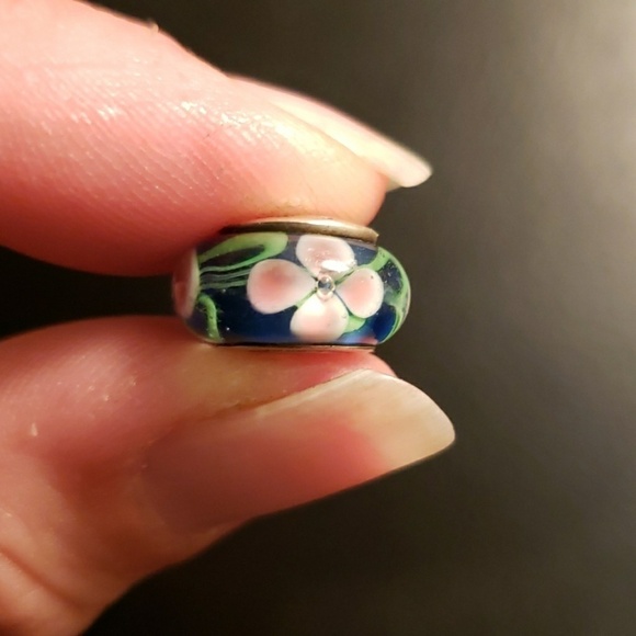 Murano Glass "Moms Are Special" charm Fits Chamilia and Pandora Blue Pink Floral - Picture 4 of 4